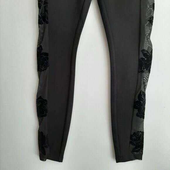 GUESS Rose Mesh Side Panels Pull-On Dressy Stretch Legging Black Sz S - Picture 4 of 12